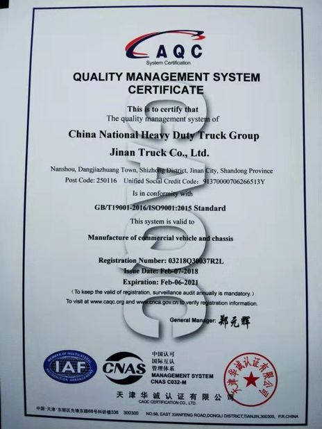 China Jinan Automobile Sales Co., Ltd. Certificaten